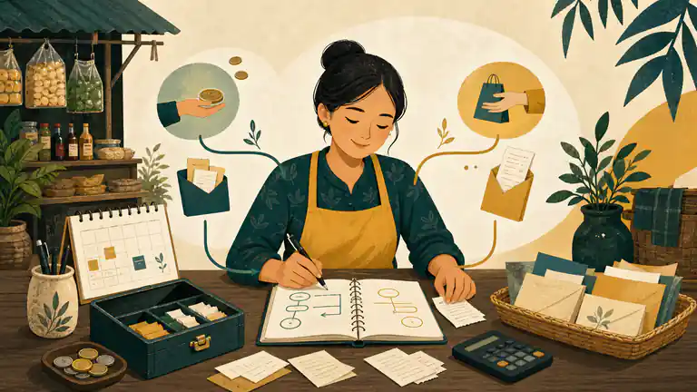 Pemilik UMKM memeriksa aliran uang masuk dan keluar dari catatan usaha